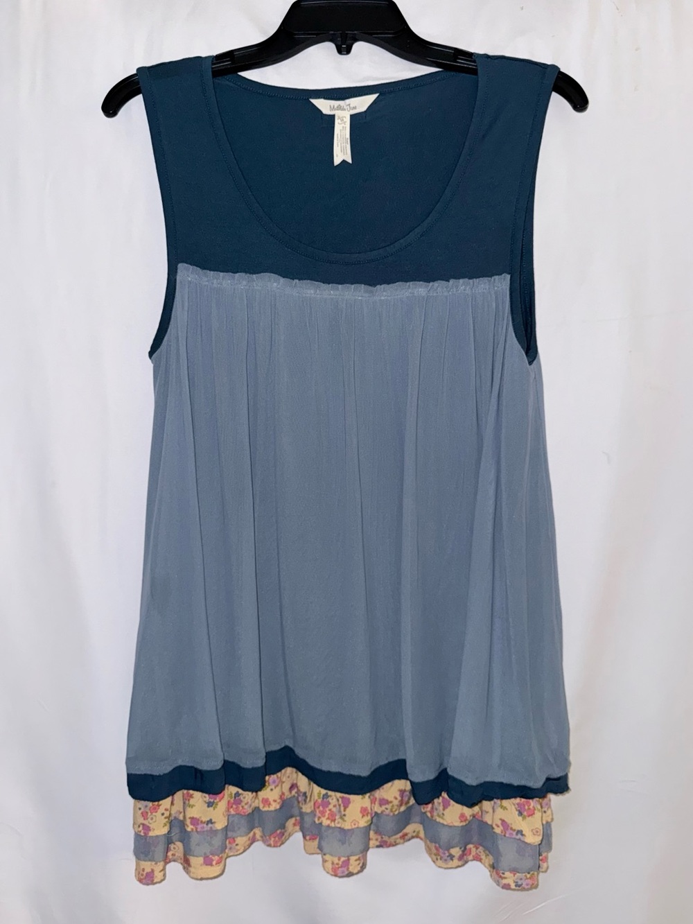 Matilda Jane Blue Double-Layered Sleeveless Top With Floral Trim Size Medium